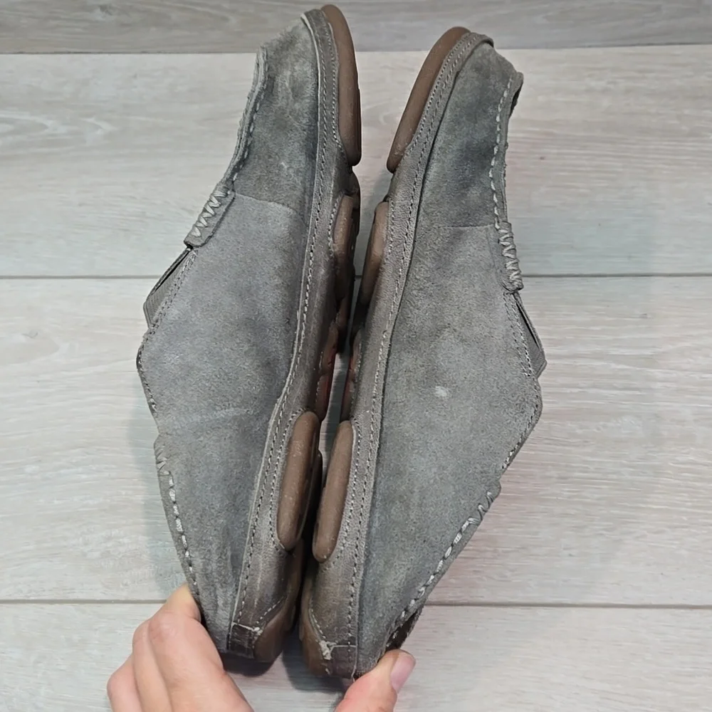 Olukai Men's Moloa Kohana Leather Gray Loafers Slip On Shoes Sz 11.5